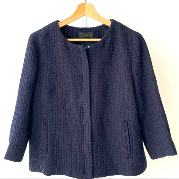 Talbots Tops - Talbots Navy Blue Swing‎ Jacket Blazer Woven 12 P Petites Preppy Outdoorsy Form
